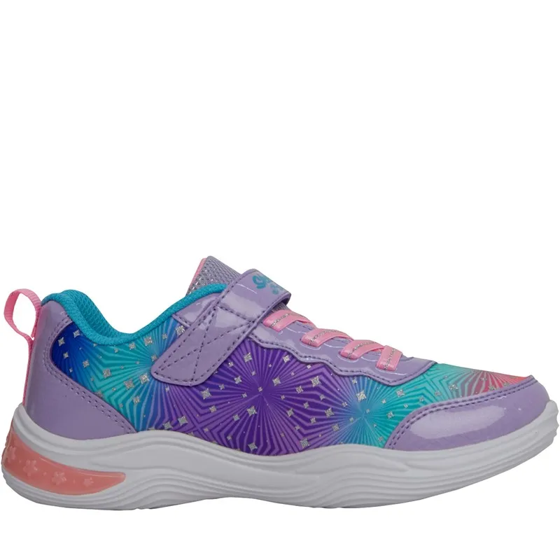 SKECHERS Junior Girls S Lights Power Petals Painted Daisy Trainers Lavender/Metallic