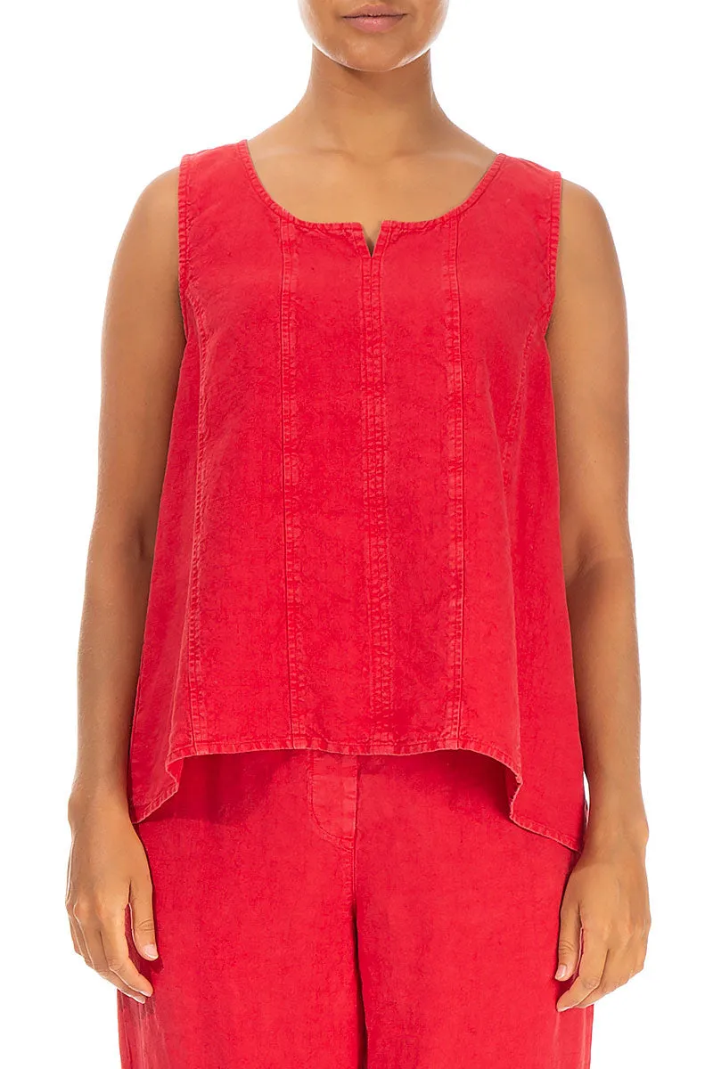 Sleeveless Off-Dye Red Linen Top