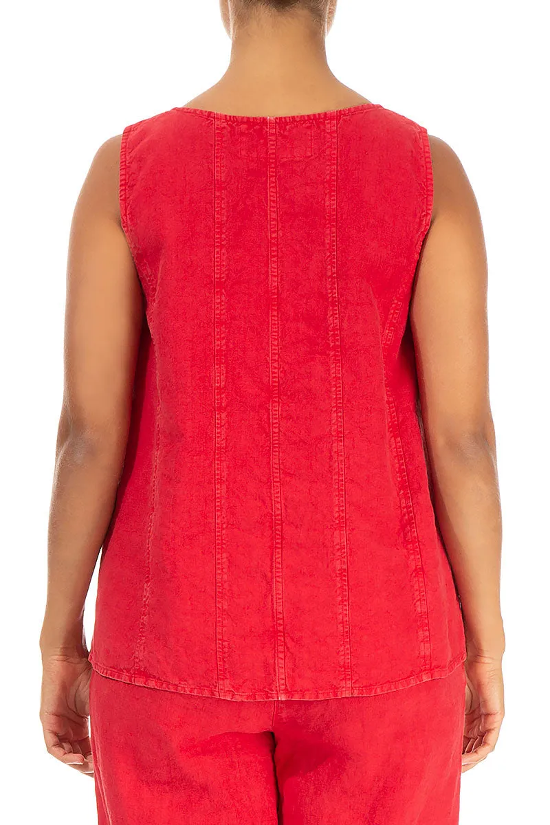 Sleeveless Off-Dye Red Linen Top