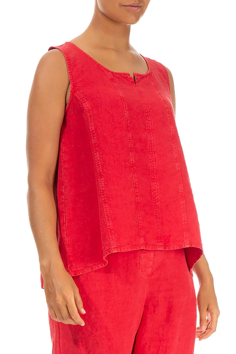 Sleeveless Off-Dye Red Linen Top