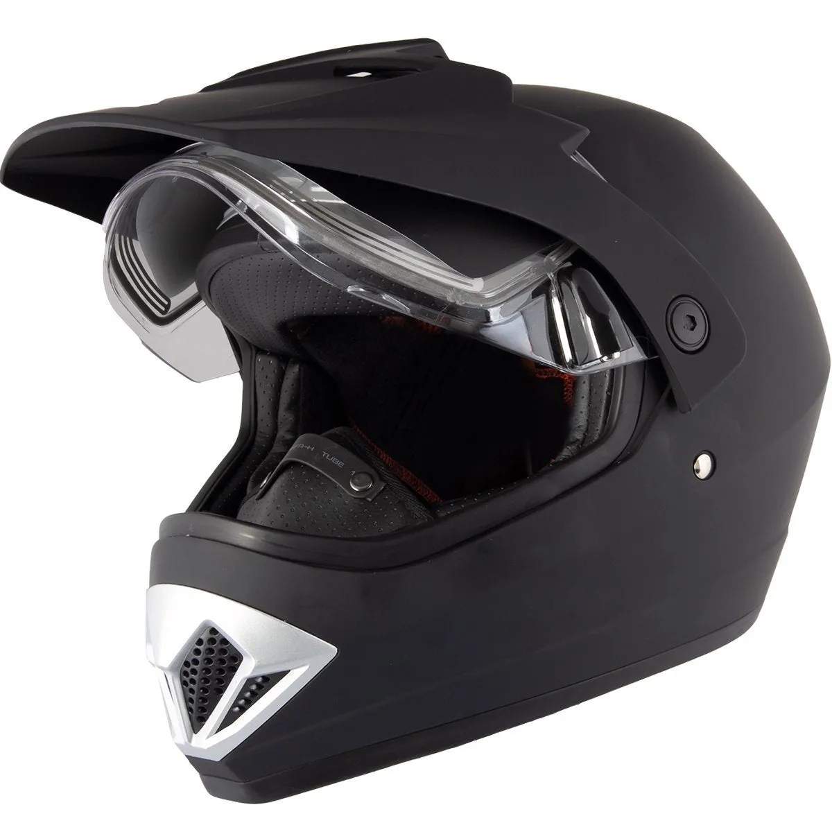 Snow Master TX45 Ultra Light Weight Flat Black Dual Sport Snowmobile Motorcycle Full Face Helmet for Men & Women - DOT Approved 