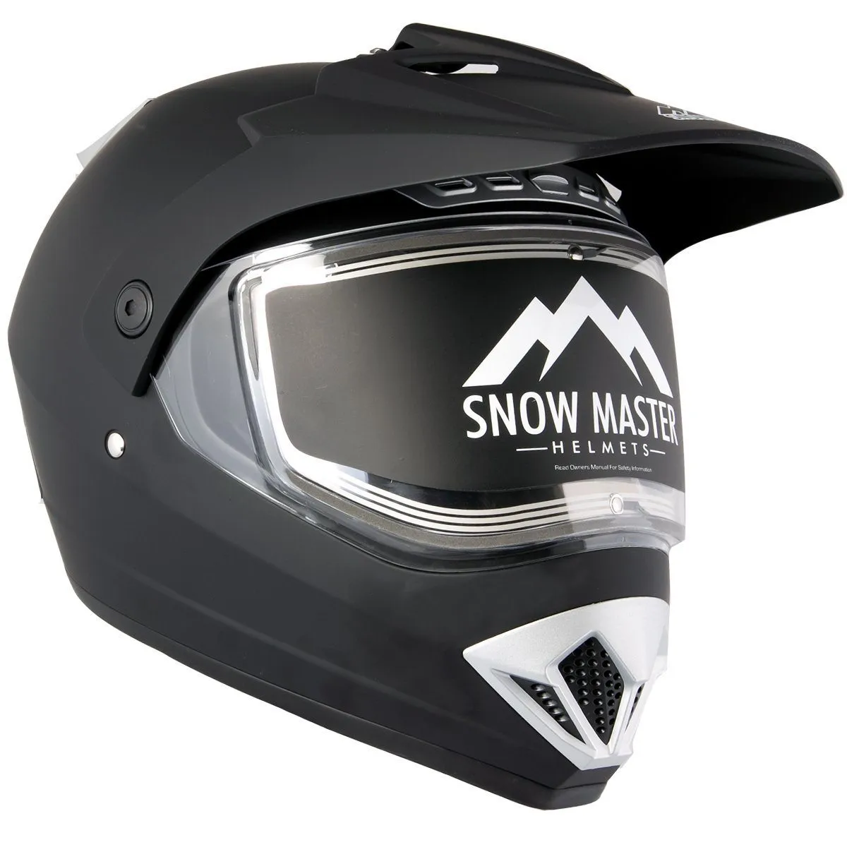 Snow Master TX45 Ultra Light Weight Flat Black Dual Sport Snowmobile Motorcycle Full Face Helmet for Men & Women - DOT Approved 