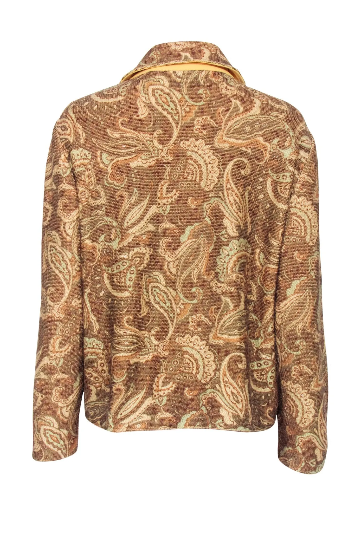 St. John - Tan Paisley Print Knit Zipper Front Jacket Sz L