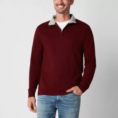 St. John's Bay Mens Mock Neck Long Sleeve Quarter-Zip Pullover