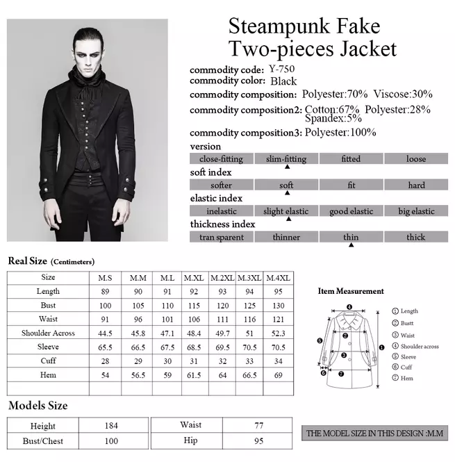 Steampunk Punk Vintage Retro Jacquard Jacket Informal Style Fake Two Piece