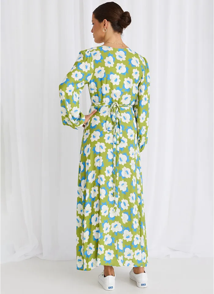 Stories Be Told Resonance Green Flower Wrap Maxi Dress