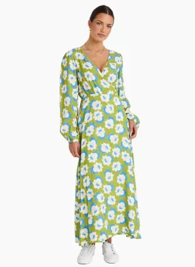 Stories Be Told Resonance Green Flower Wrap Maxi Dress