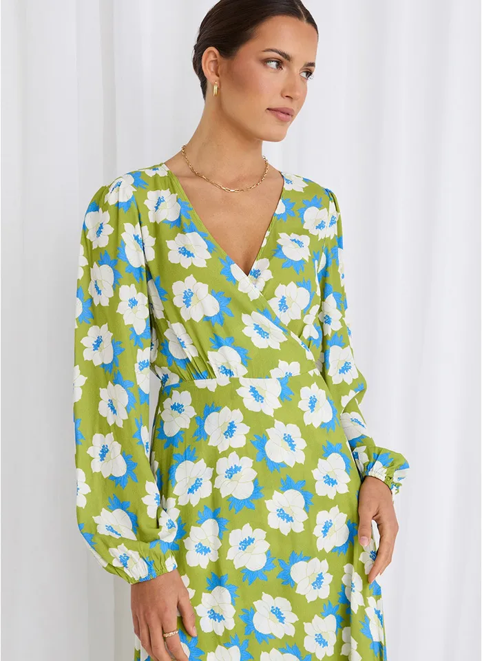 Stories Be Told Resonance Green Flower Wrap Maxi Dress