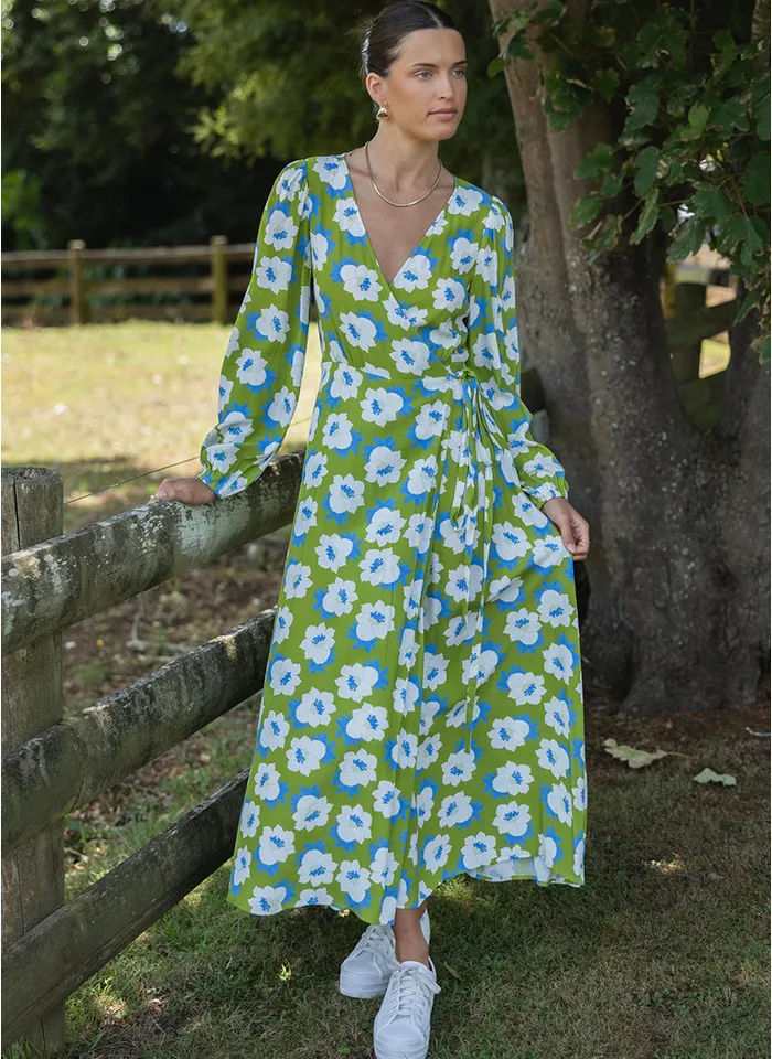 Stories Be Told Resonance Green Flower Wrap Maxi Dress