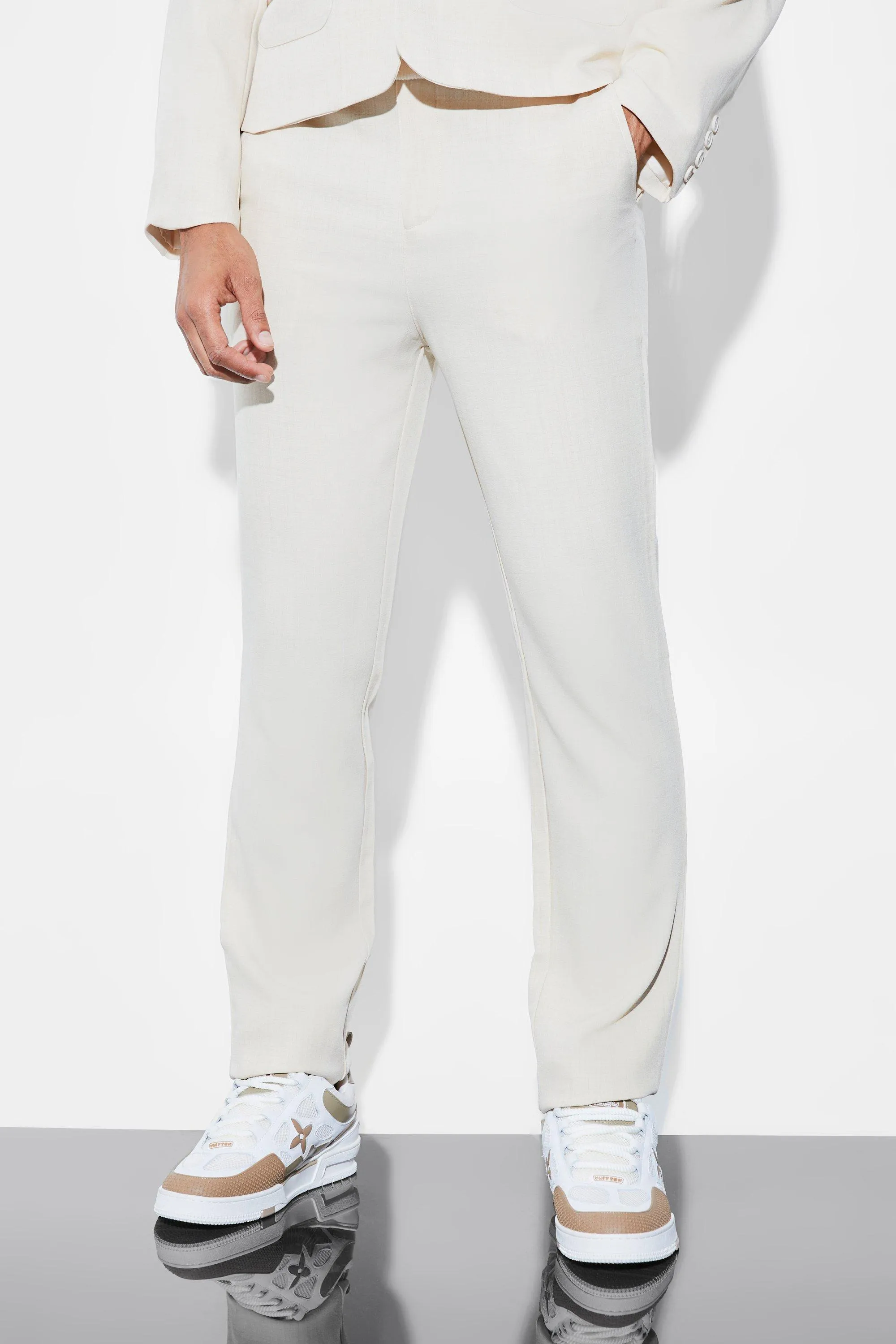 Straight Leg Plain Suit Pants