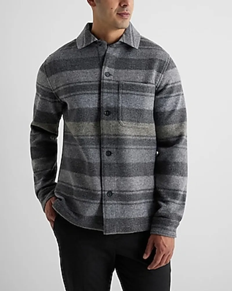 Striped Knit Shirt Jacket Gray Men's M Tall