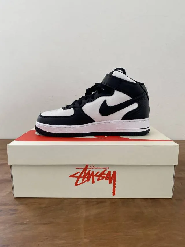 Stussy x nike air force 1 mid white black