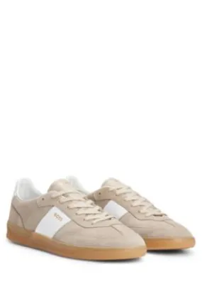 Suede-leather all-gender lace-up trainers with branding