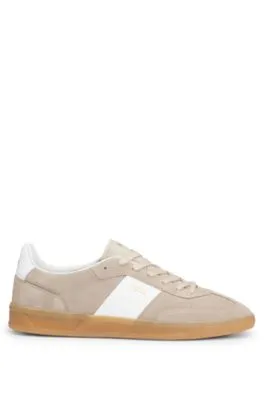 Suede-leather all-gender lace-up trainers with branding