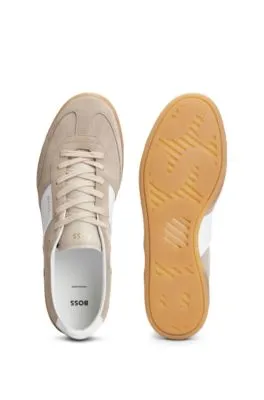 Suede-leather all-gender lace-up trainers with branding