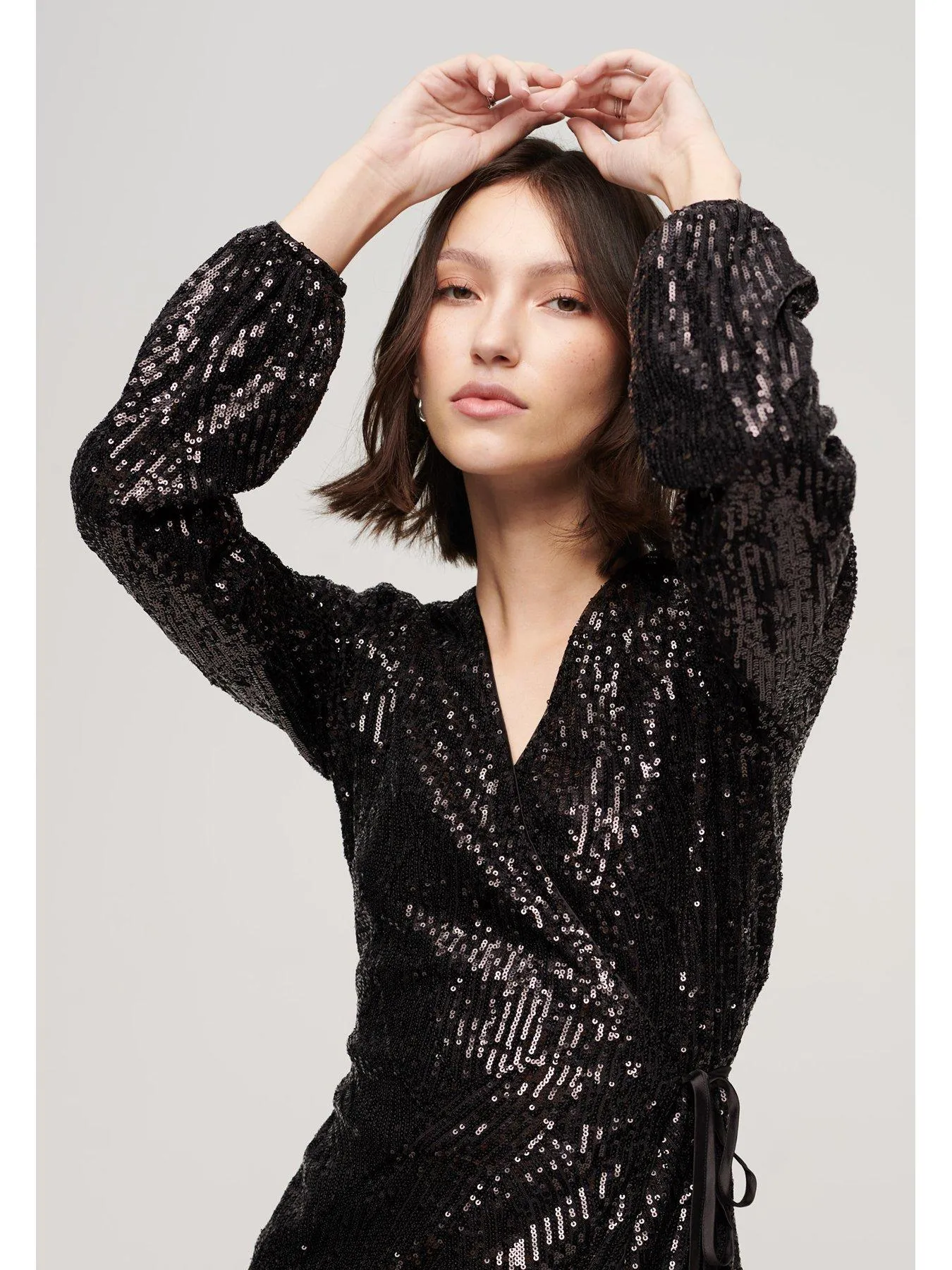 Superdry Sequin Wrap Mini Dress - Black