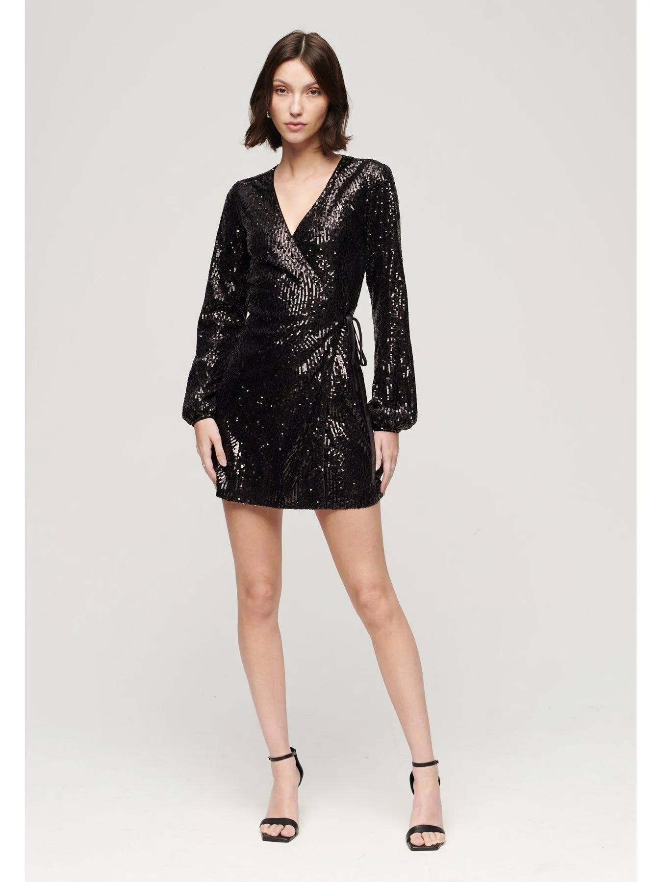 Superdry Sequin Wrap Mini Dress - Black