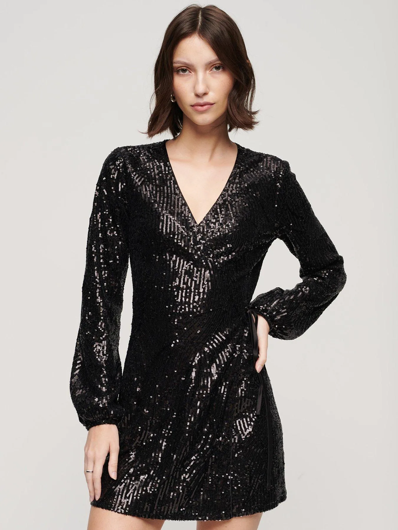 Superdry Sequin Wrap Mini Dress - Black