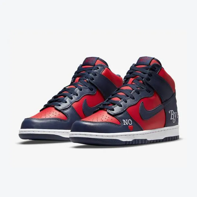 Supreme x nike dunk high sb (by any means red navy/ varsity red/