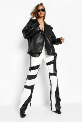 Swirl Panel Pu Straight Leg Pants