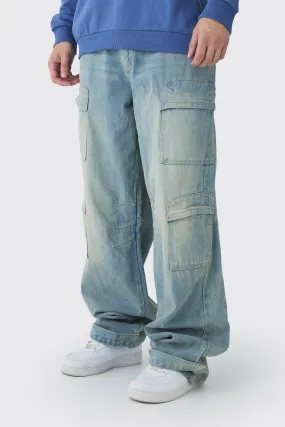 Tall Bleach Wash Baggy Fit Multi Pocket Jeans