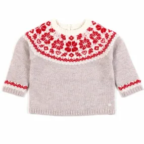 Tartine Et Chocolat Taupe Pullover With White And Red Decorations