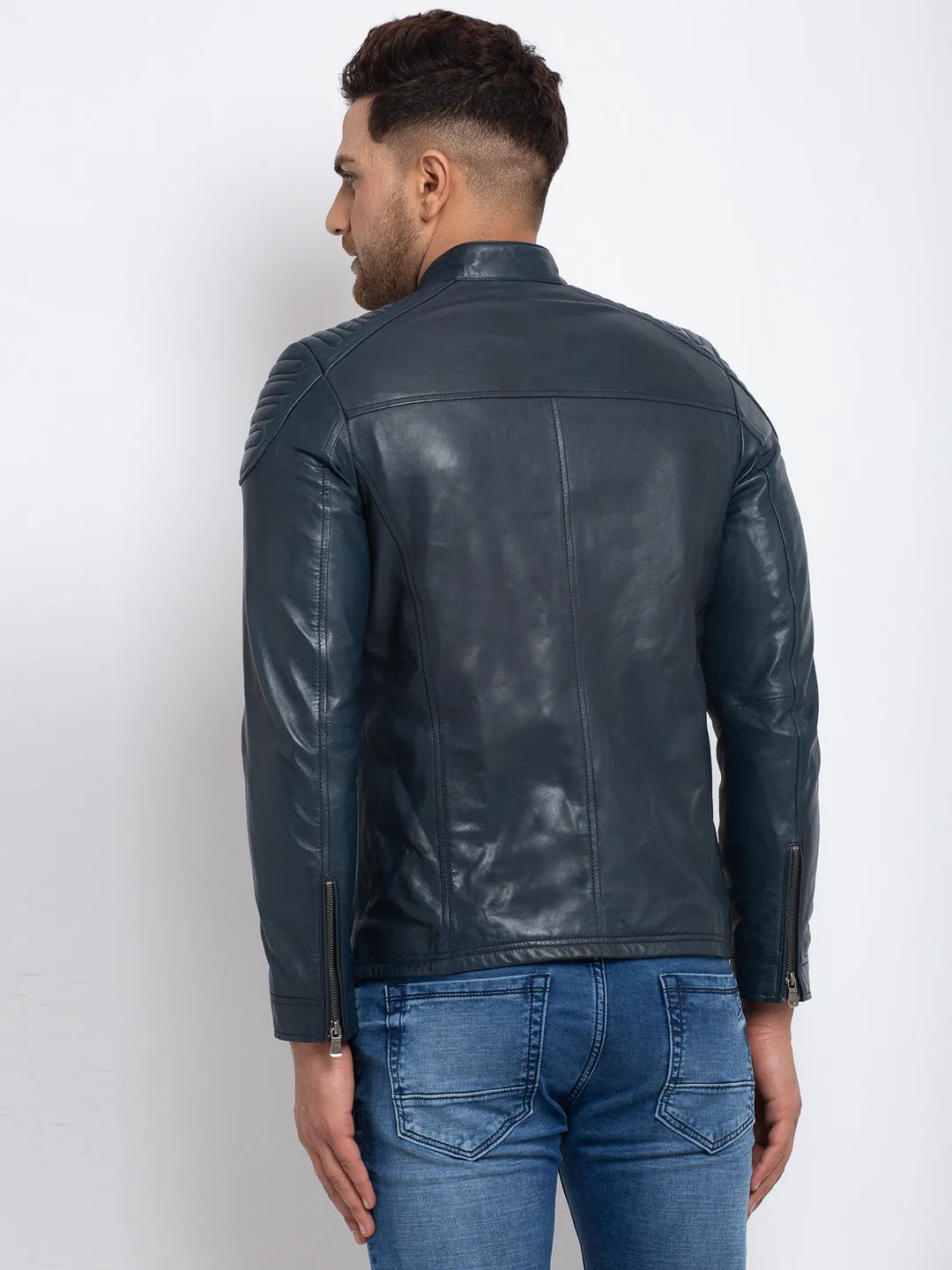 Teakwood Leathers  Men's 100% Genuine Dark Blue Leather Jacket