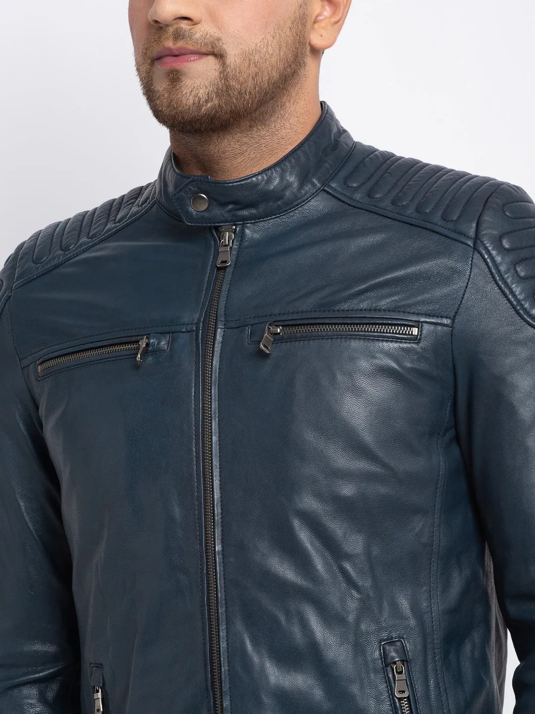 Teakwood Leathers  Men's 100% Genuine Dark Blue Leather Jacket