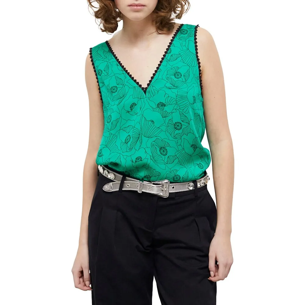 The Kooples Poppy-Print Sleeveless Top