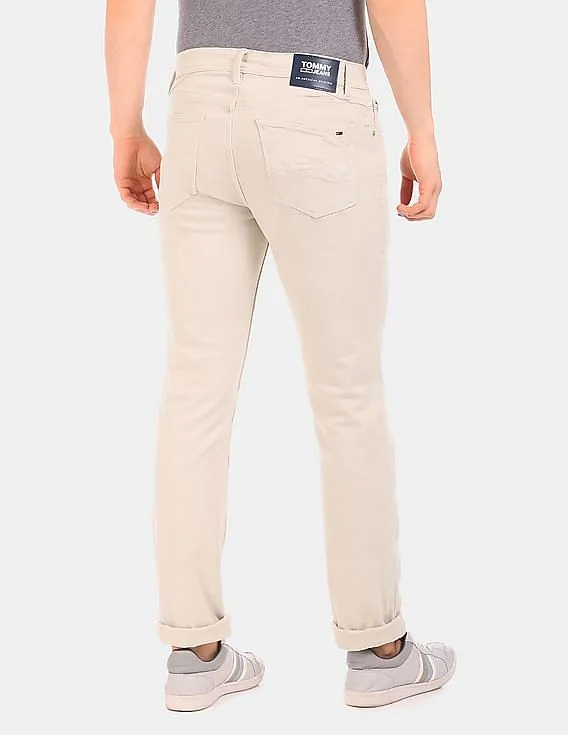 Tommy Hilfiger Men Beige Slim Fit Mid Waist Cotton Stretch Jeans