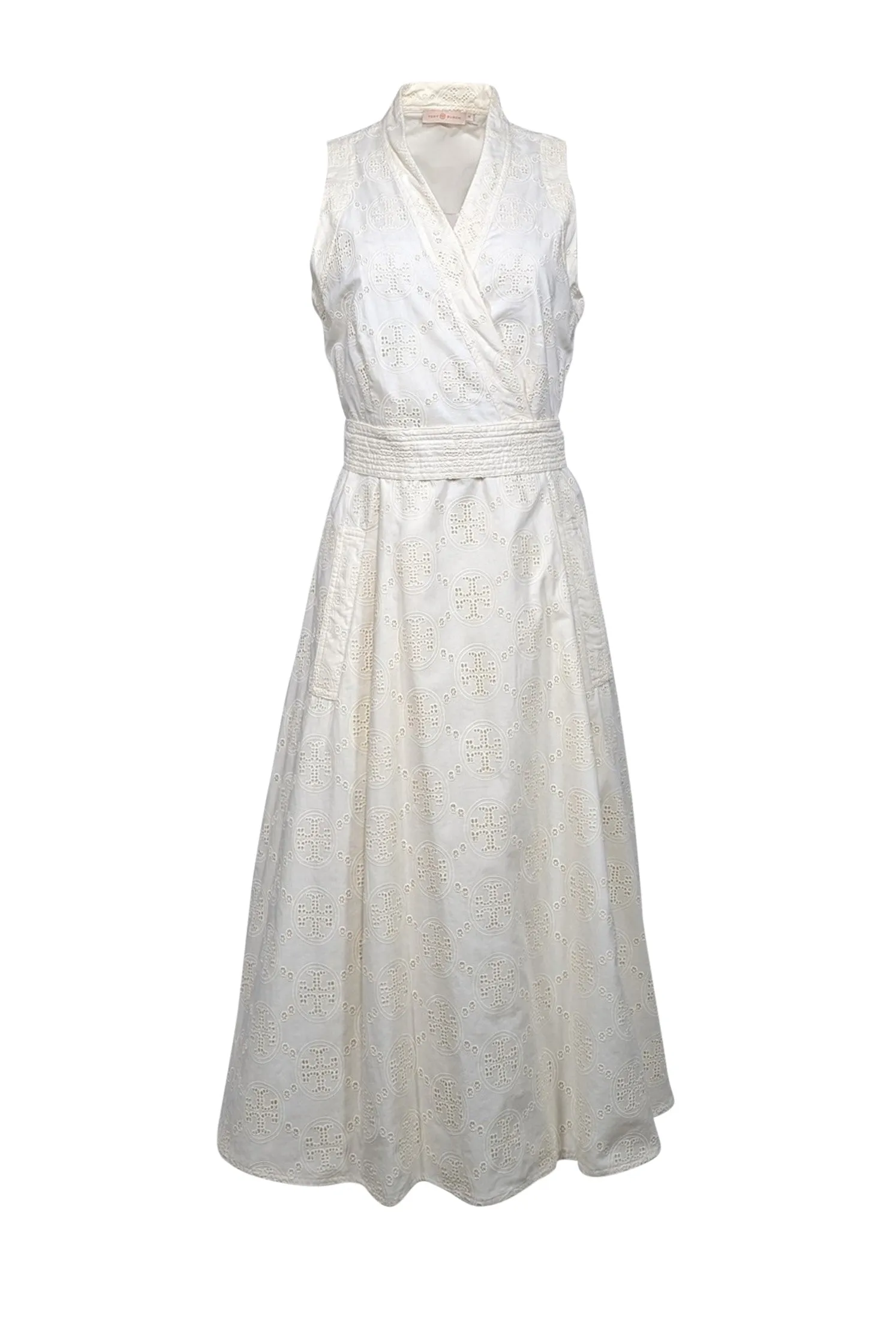 Tory Burch - Ivory Cotton Logo Lace Wrap Dress Sz 10