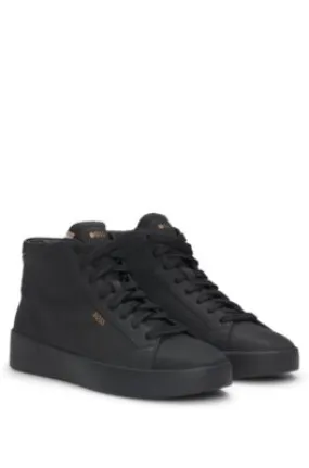 Tumbled-leather high-top trainers with logo detail