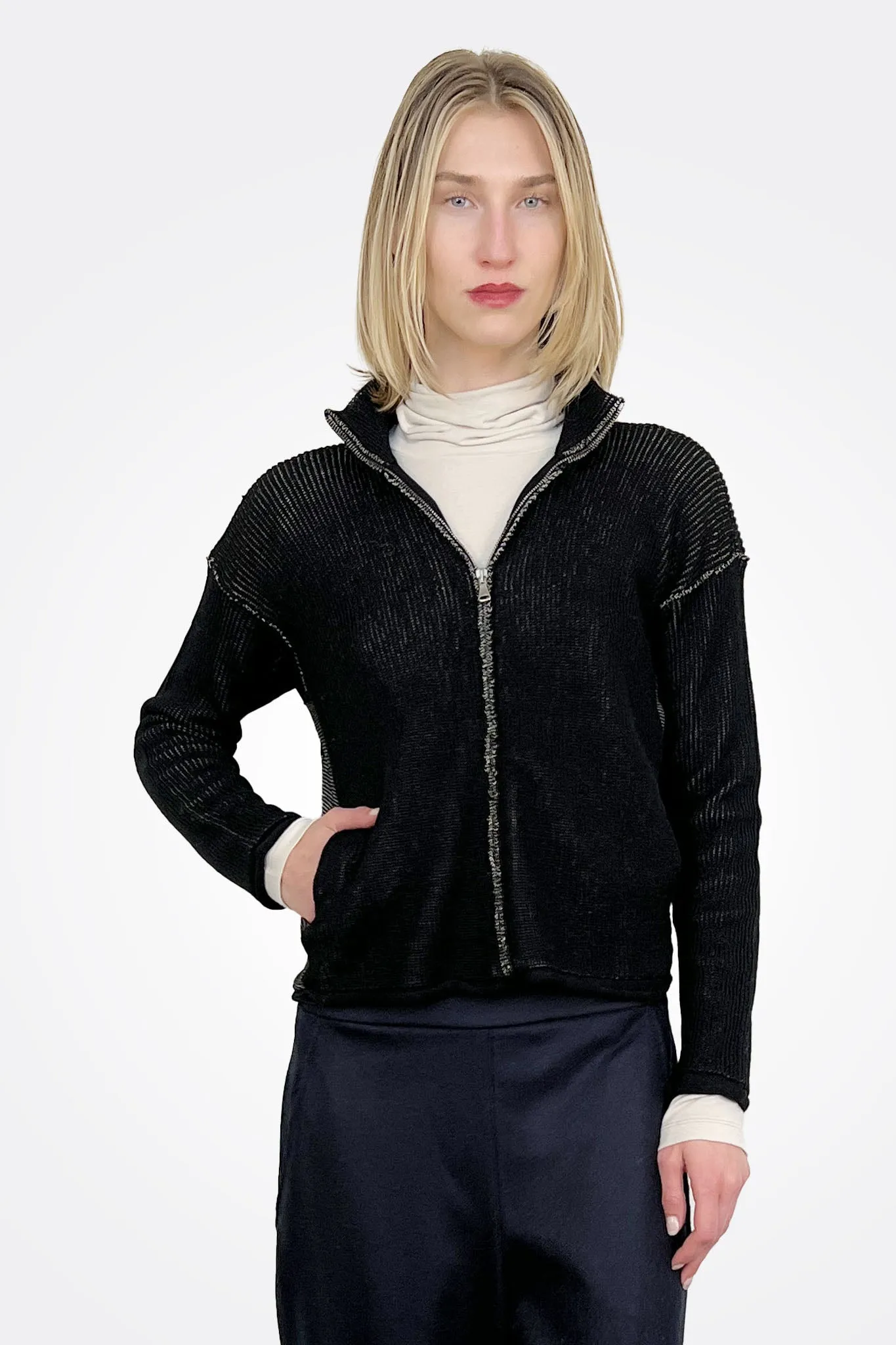 Two Tone Ribbed Jacket - Black