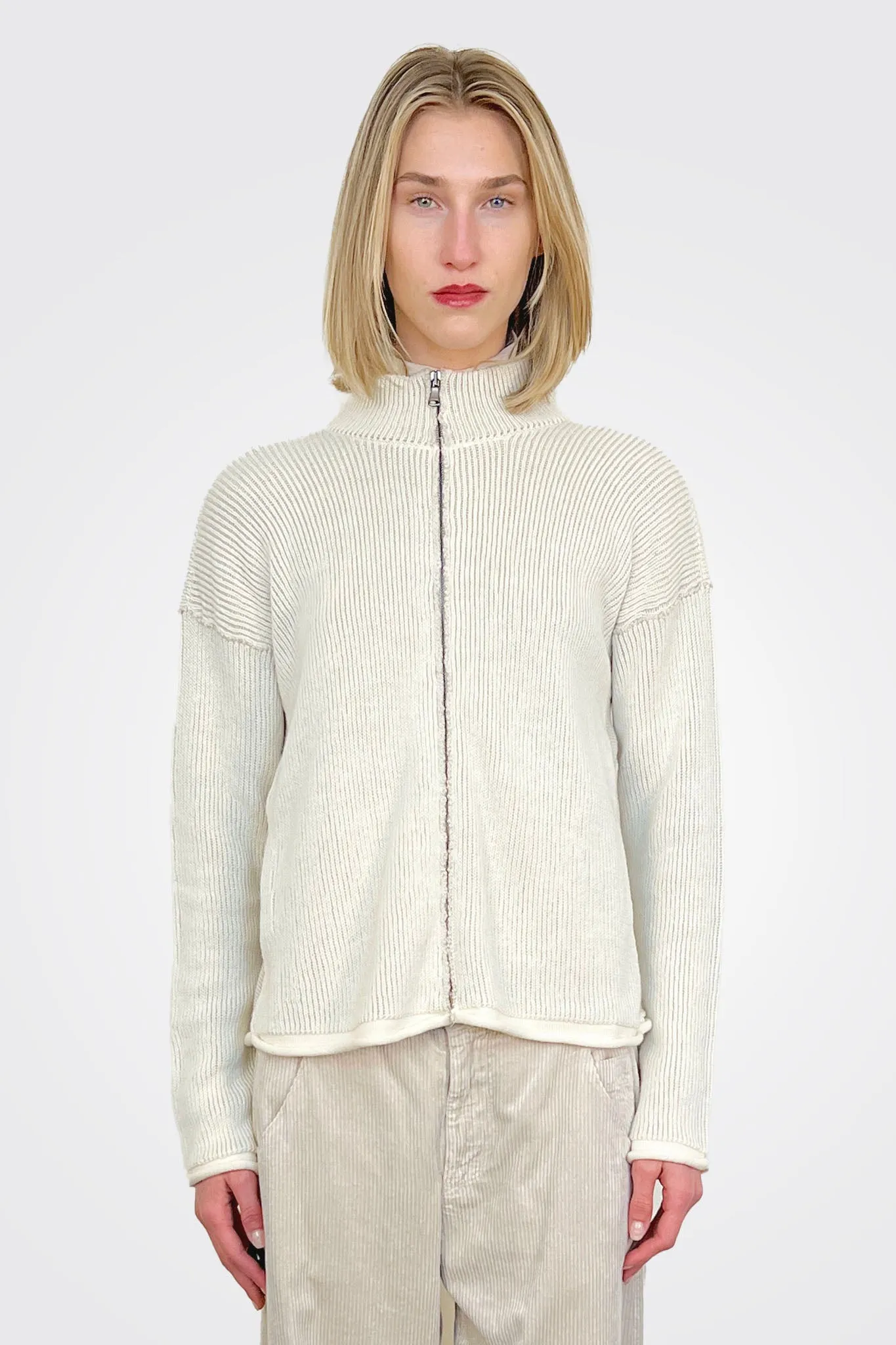 Two Tone Ribbed Jacket - Ivory