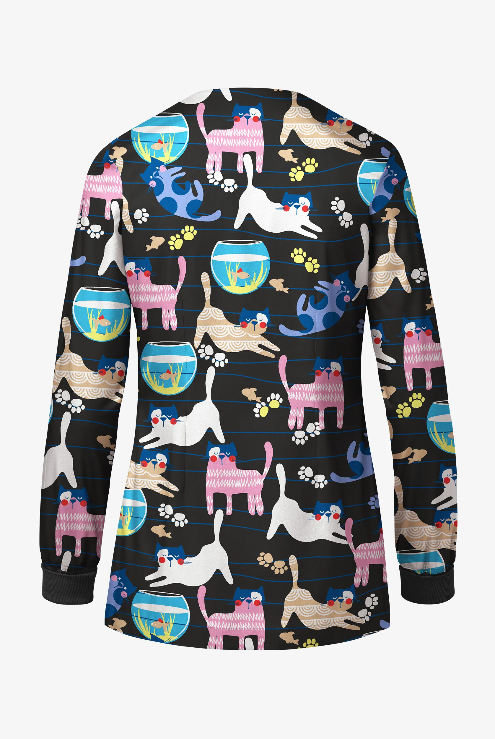 UA Butter-Soft STRETCH Cats And Friends Women's 2-Pocket Long Sleeve Print Scrub Jacket