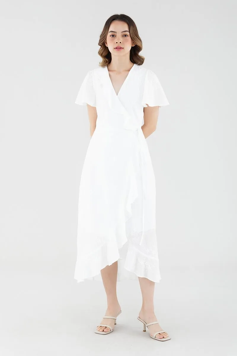 Valia Broderie Frill-trim Wrap Dress