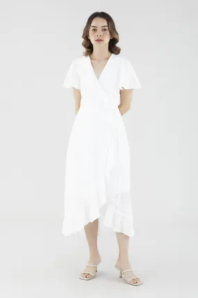 Valia Broderie Frill-trim Wrap Dress