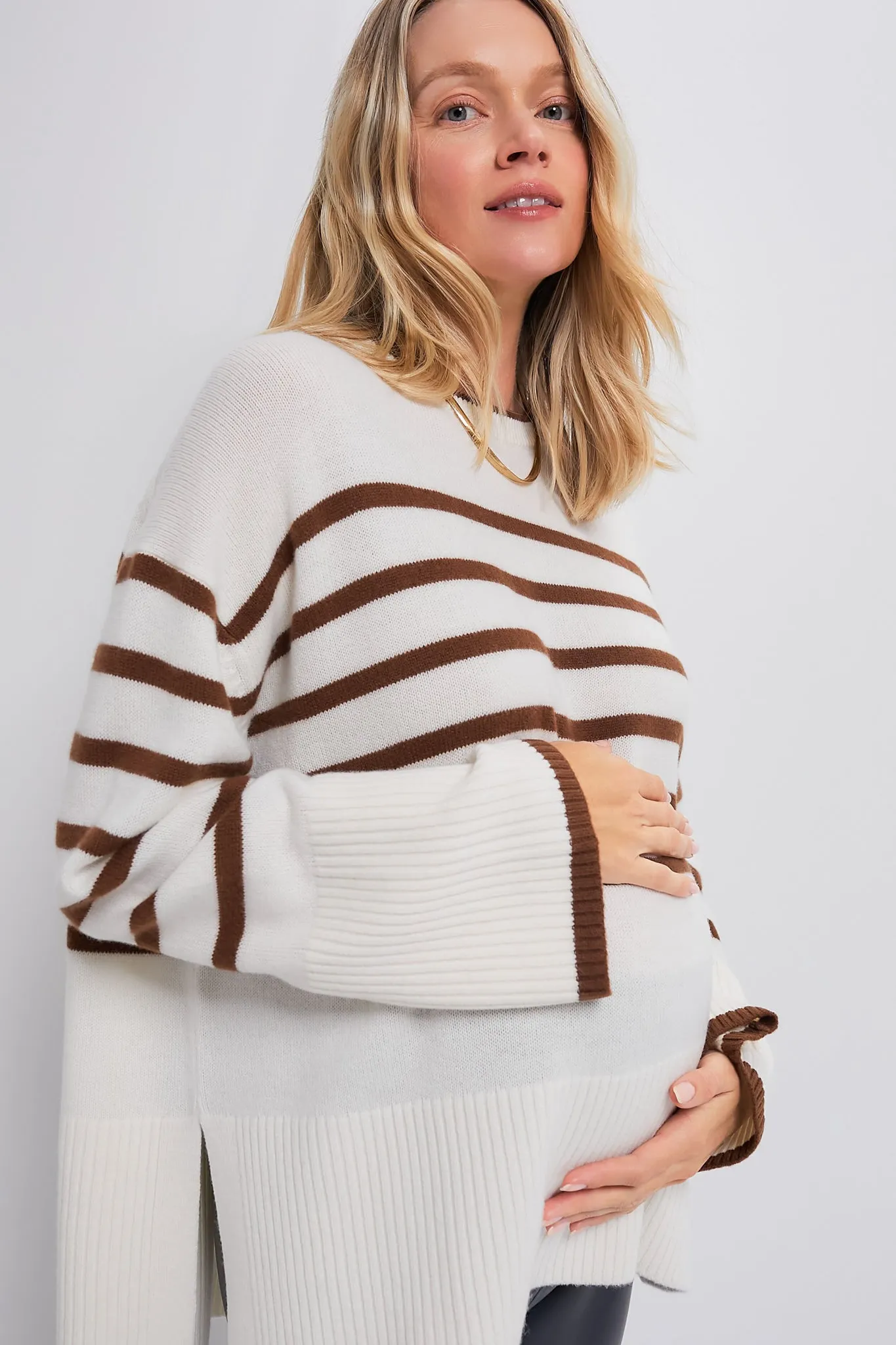 Vanilla and Acorn Stripe The Carly Knit Pullover