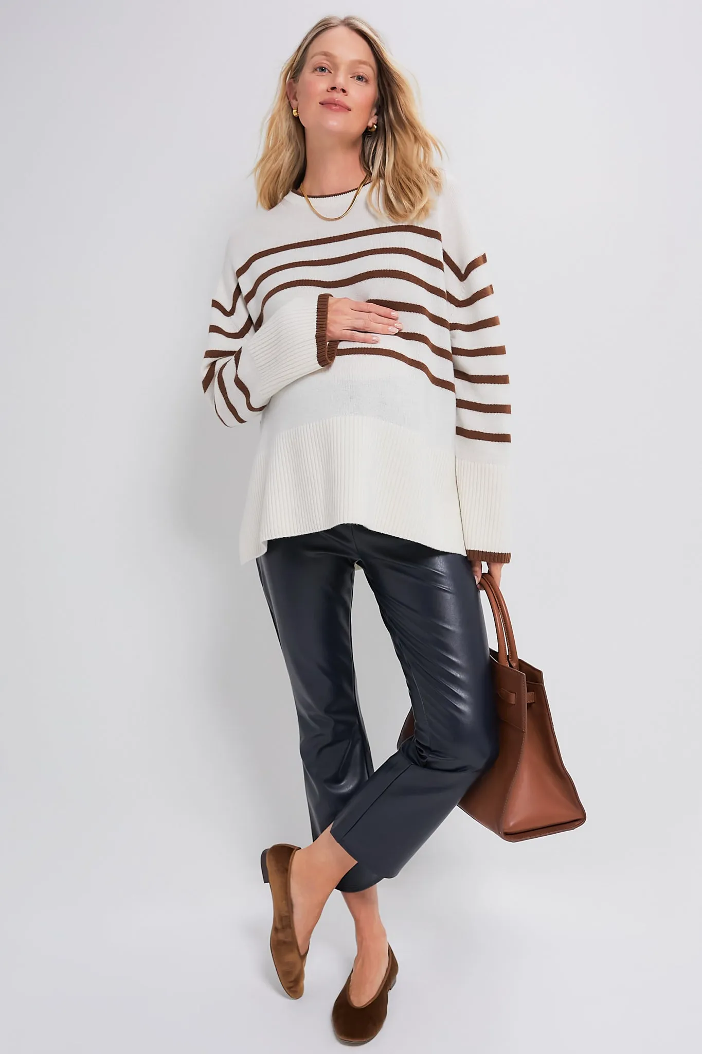 Vanilla and Acorn Stripe The Carly Knit Pullover