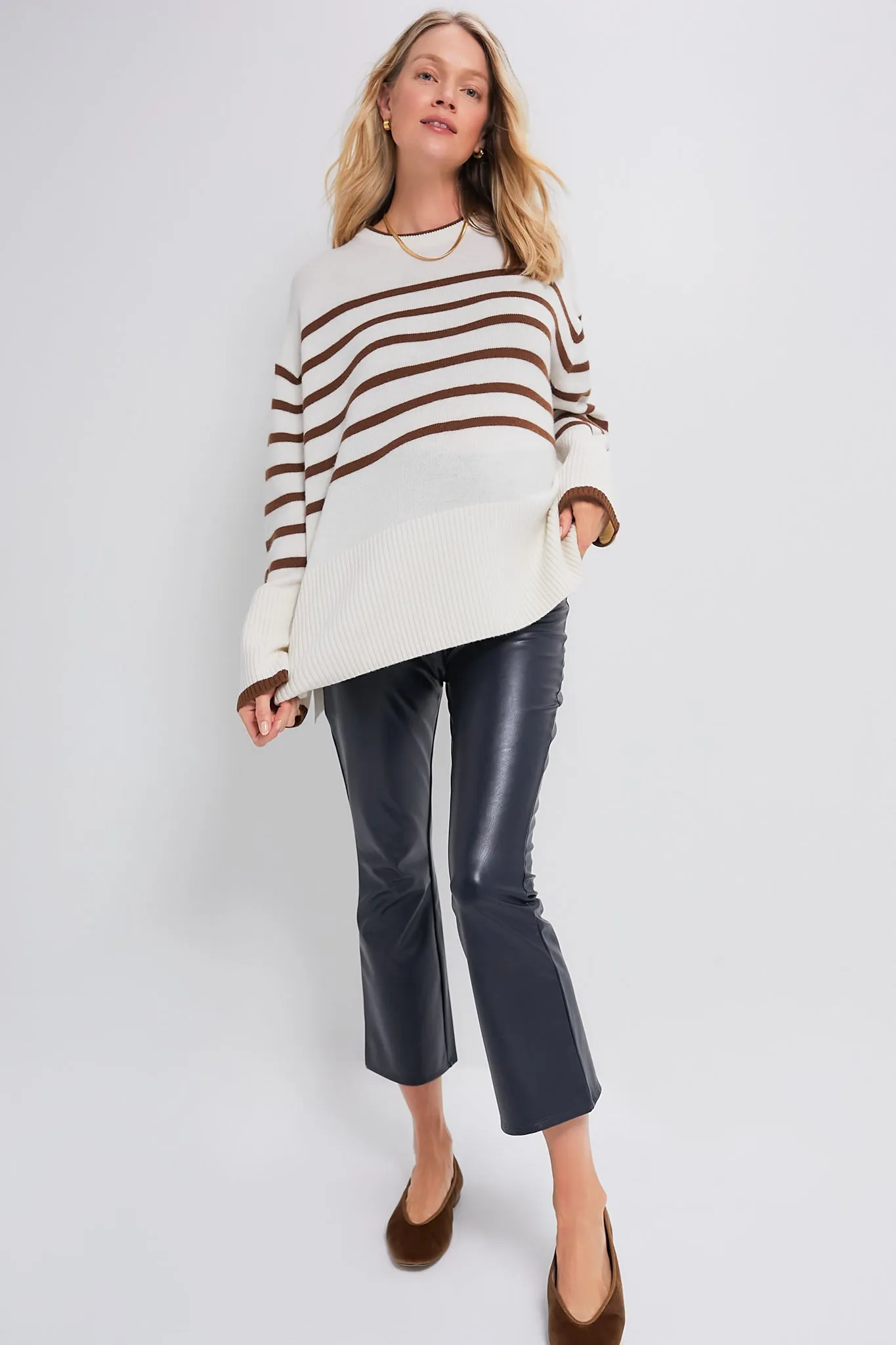 Vanilla and Acorn Stripe The Carly Knit Pullover