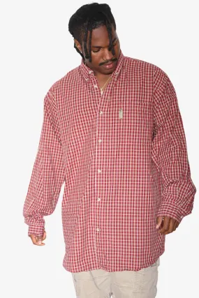 VINTAGE COLUMBIA MAROON CHECK L/S SHIRT *TAG SAYS XXL TALL, FITS LIKE (XXXL)