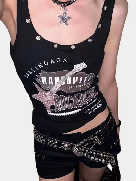 Vintage Punk Sleeveless Crop Top