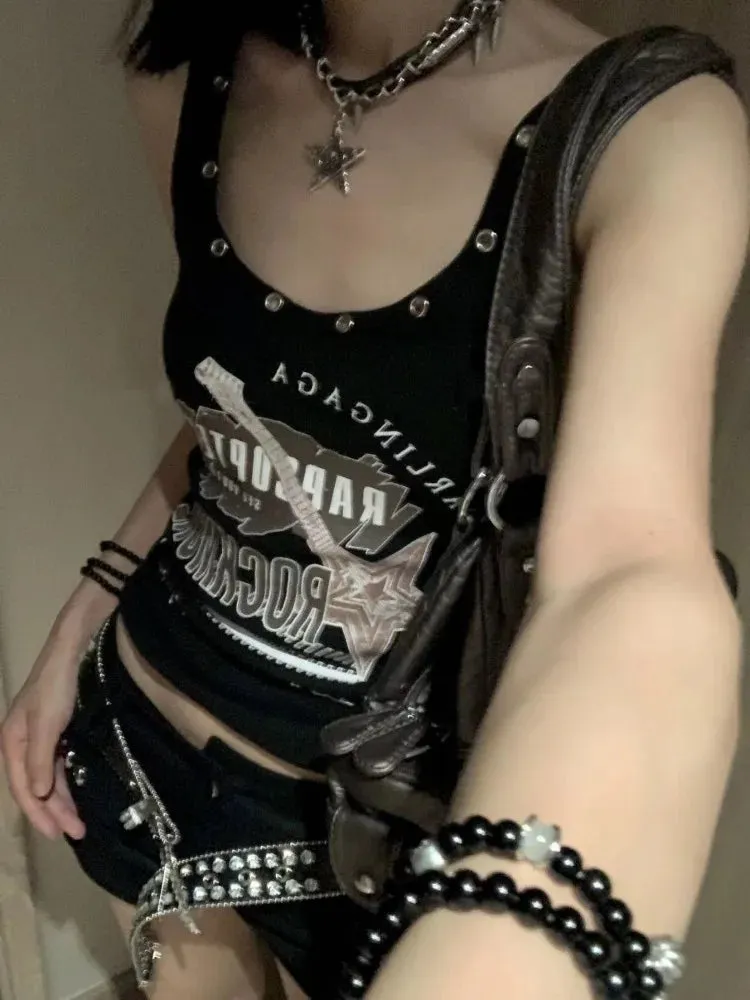 Vintage Punk Sleeveless Crop Top