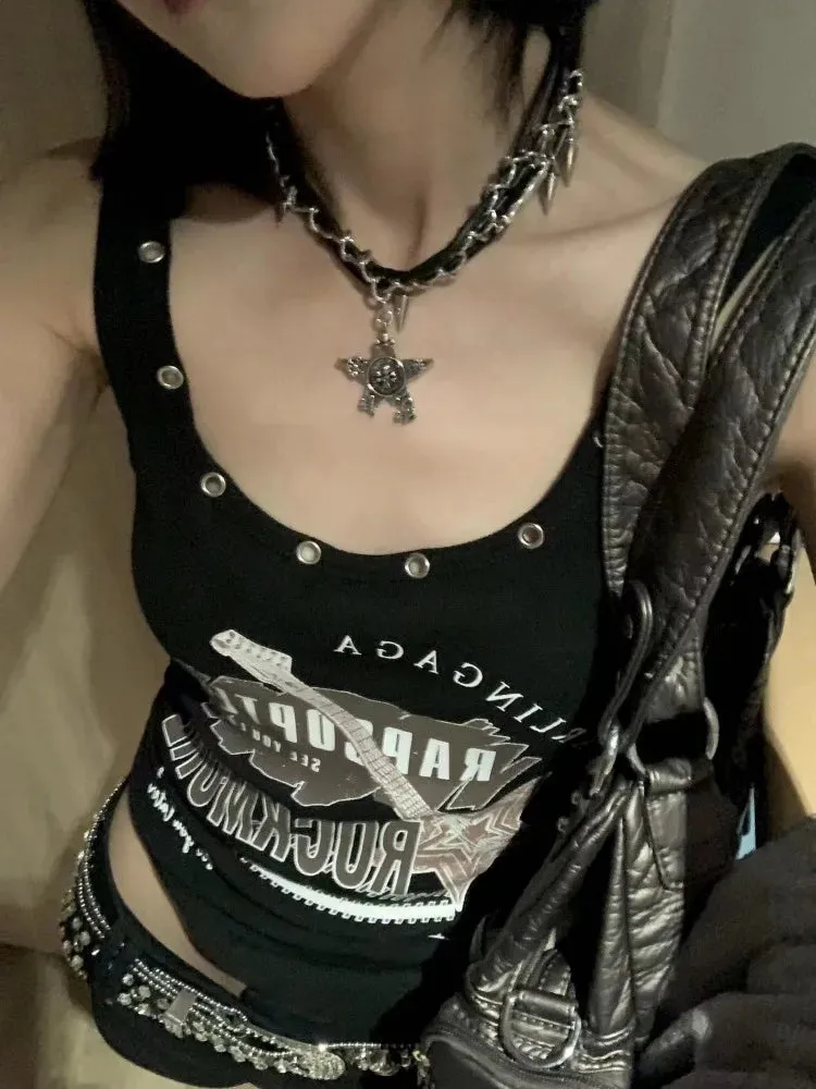 Vintage Punk Sleeveless Crop Top