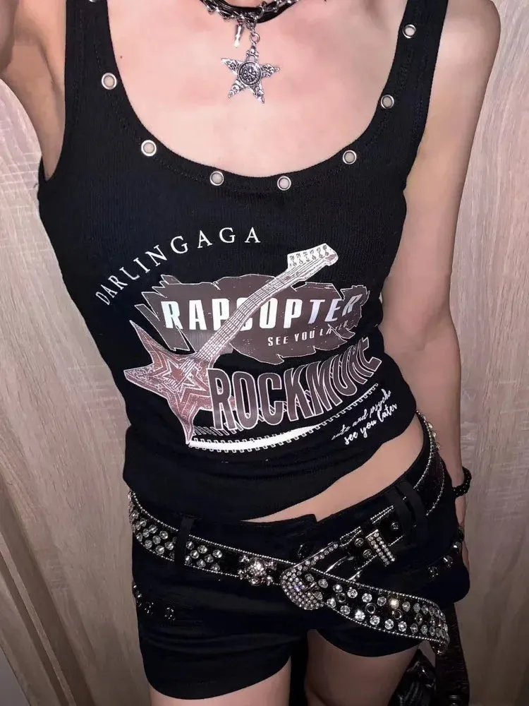 Vintage Punk Sleeveless Crop Top