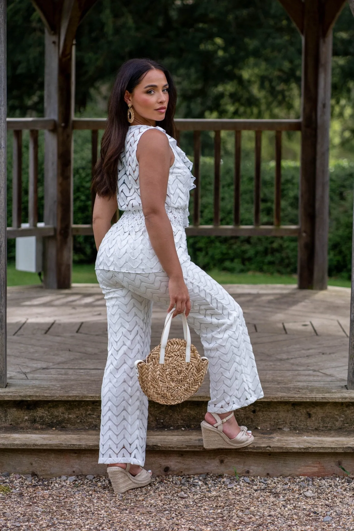 White Boho Lace Effect Sleeveless Top