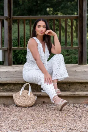 White Boho Lace Effect Sleeveless Top