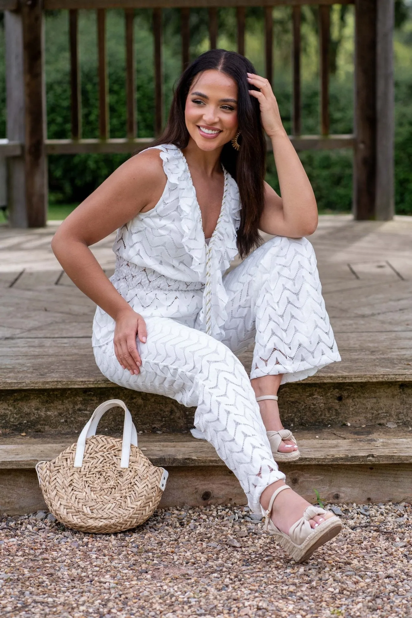 White Boho Lace Effect Sleeveless Top