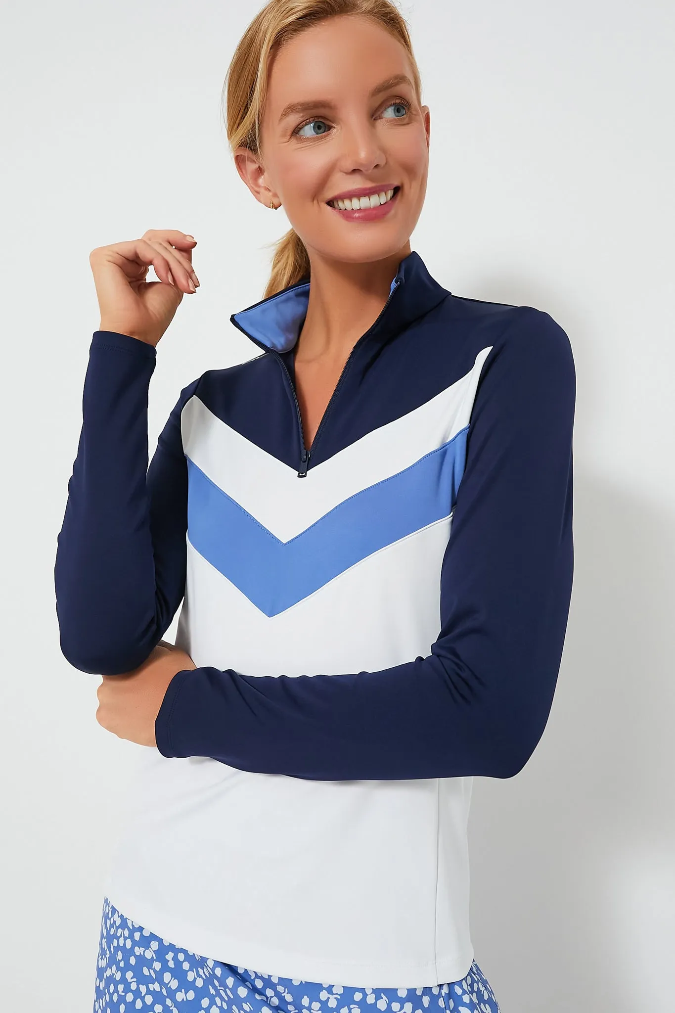 White Multi Long Sleeve Power Stretch Quarter Zip Pullover