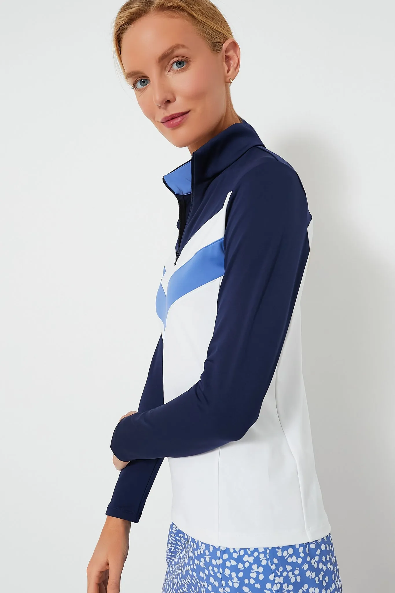 White Multi Long Sleeve Power Stretch Quarter Zip Pullover